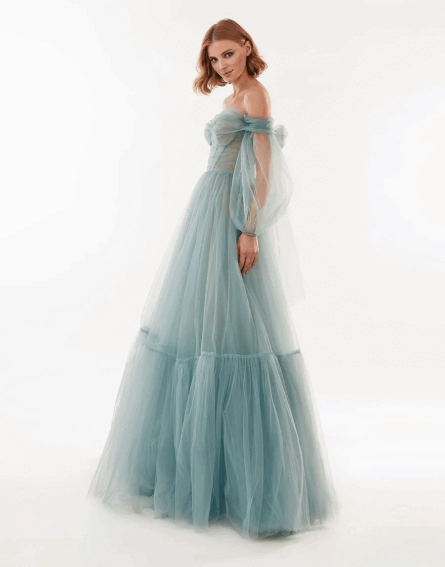 Ocean Wave Sheer Sleeves Maxi Tulle Dress ➤➤ Milla Dresses - USA, Worldwide  delivery
