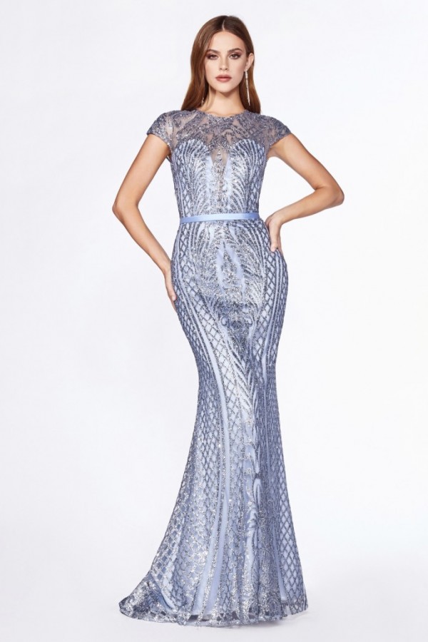 Fitted Lattice Print Glitter Gown