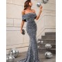 Off Shoulder Backless Mermaid Hem Sequins Prom Dress