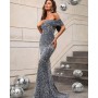 Off Shoulder Backless Mermaid Hem Sequins Prom Dress