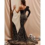 Asymmetrical Neck Sequin Prom Gown