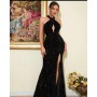 Cross Wrap Backless Slit Thigh Sequin Gown
