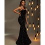 Black Lace Up Backless Sequin Prom Dress