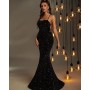 Black Lace Up Backless Sequin Prom Dress