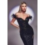 Sequin & Feather Off The Shoulder Gown