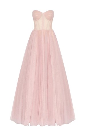 Misty Rose Tulle Maxi Dress With A Corset Bustier
