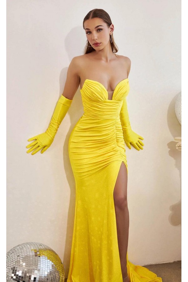 Strapless Glitter Stretch Gown With Gloves