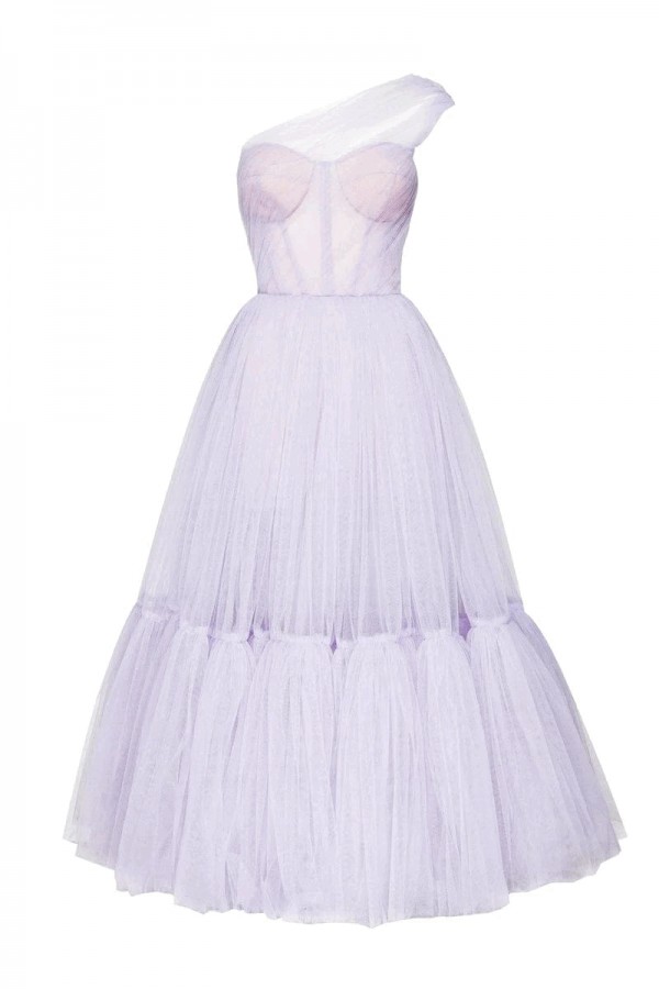 Lavender One Shoulder Cocktail Tulle Dress